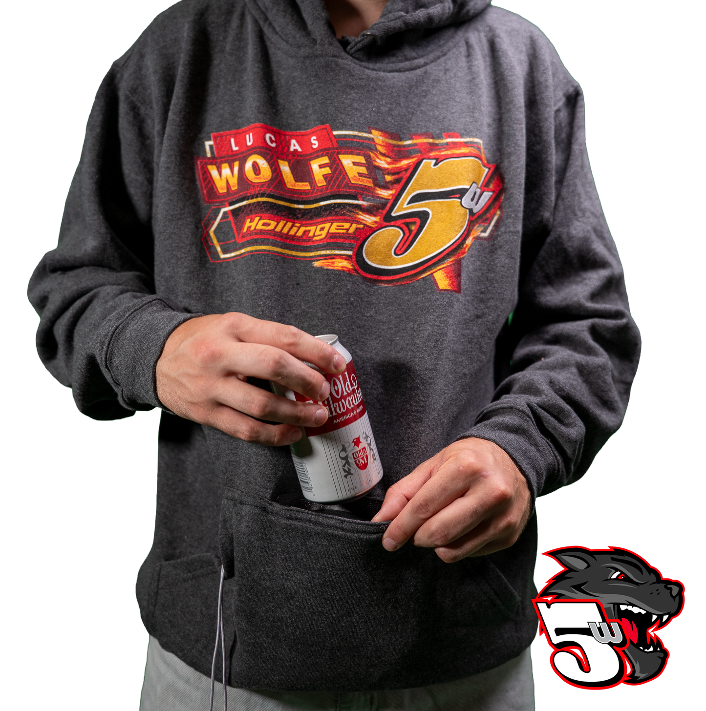 Lucas Wolfe 5W Koozie Pocket Hoodie – Charcoal