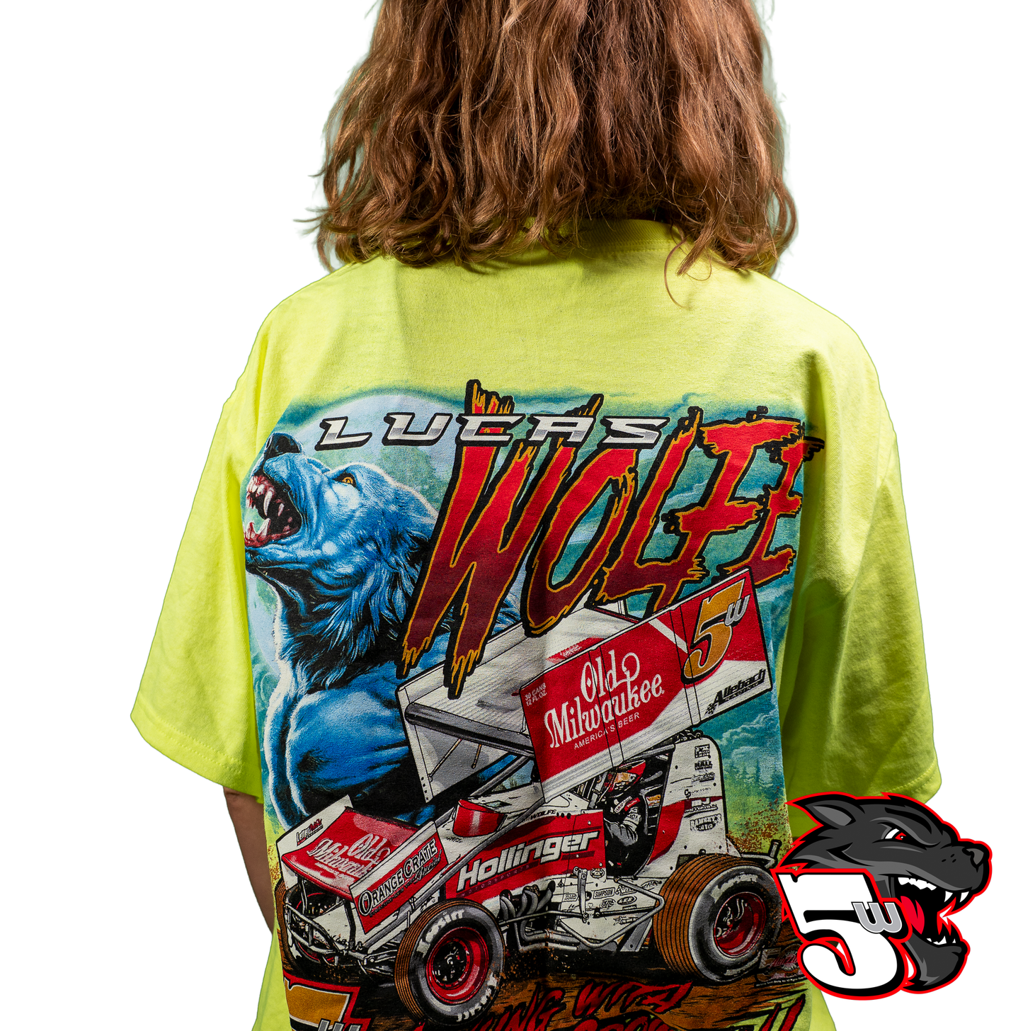 💥 Lucas Wolfe Wolf Ripping Garage Tee Safety Green