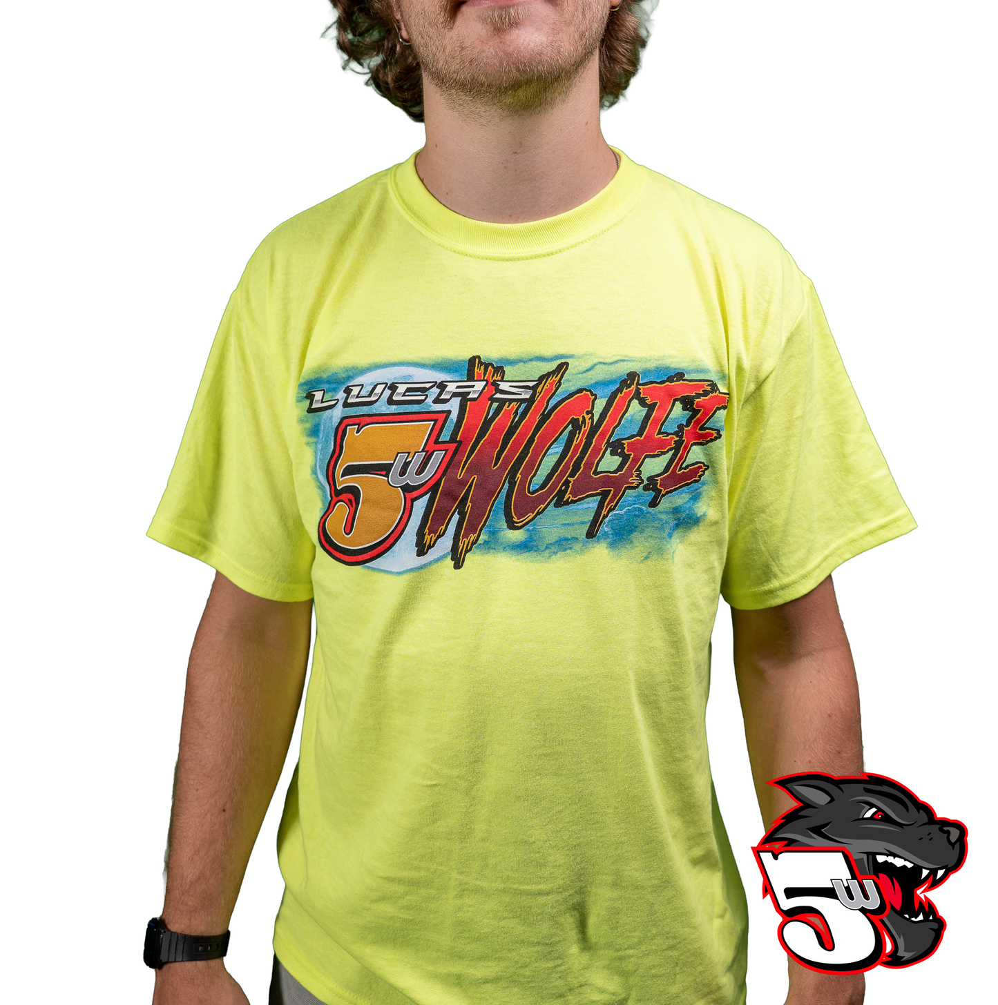 💥 Lucas Wolfe Wolf Ripping Garage Tee Safety Green